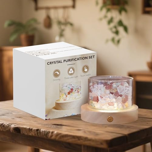 Lamptobe Heilsteine Kristalle Lampe mit Holzsockel Chakra Naturstein | Edelsteine Set, Heilsteine Steine farbwechselndes dimmbares Licht für Kristalltherapie, Meditation, Stressabbau, Reiki, Yoga