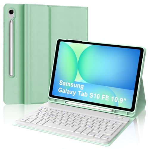 FOGARI Hülle mit Tastatur für Samsung Galaxy Tab S10 FE 10.9/S9 FE/S9 10.9 2025, Tastatur QWERTZ deutsche Bluetooth Magnetisch Abnehmbare für Samsung Galaxy Tab S10FE/S9FE/S9 10.9 Zoll, Hellgrün