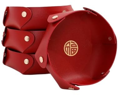 Bols à fruits, 4 paquets d'assiettes de fruits de pendaison de crémaillère en cuir assiette de fruits secs pendaison de crémaillère assiette rouge chinoise en cuir joie bonbons graines de melon nouvea