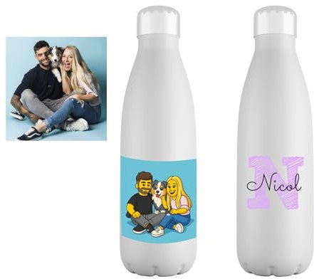 Mookase Botella Personalizada con Foto Animada y Nombre - Botella Personalizada - Botella de Acero Inoxidable - Botella Térmica Agua Personalizada - 700 ml - Regalo Original (Botella Estilo Bloques)
