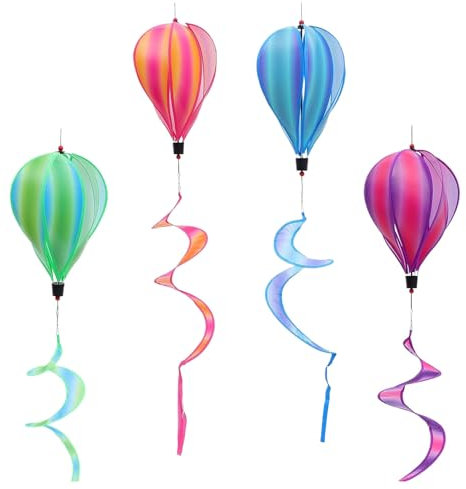 Hot Air Balloon Spinners, 4 x Colourful Windsock Spinners, 16.54 x 9.84 x 3.94 inches Hanging Outdoor Decorations, Vibrant Ornaments for Garden, Patio, Tree, Fence and Birthday