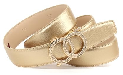 Anthoni Crown Damen Automatikgürtel – Goldfarbener Ledergürtel mit Doppelring-Schließe - 3,5 cm breit, elegantes Accessoire für Alltag & Business