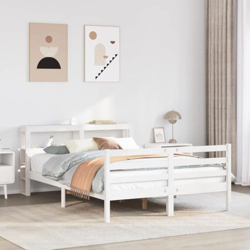 vidaXL Bed Frame with Headboard, Bed Base for Bedroom, Mattress Foundation for Double Bed, Bedstead, Modern Style, 160x200 cm Solid Wood Pine