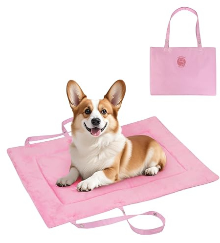 Pawsse Wasserdicht Hundedecke für Unterwegs 80 x 60cm, Outdoor Hundematte Waschbar Hundekissen zum Mitnehmen, Faltbare Hundebett für Reise Auto Camping, Rosa