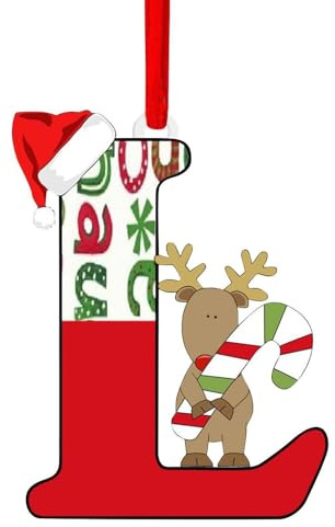 Christmas Letter Ornaments,Personalized Alphabet Decor for Tree, Holiday Home Decorations - Merry Xmas Initial Hanging Pendants (L)