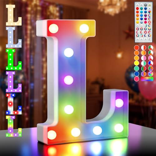 Ledido Leuchtbuchstaben mit 35 Farbwechseln, LED-Leuchten für Geburtstagsdekoration, Geschenke, LED-Buchstabenlichter für Hochzeitstag, Zuhause, Schlafzimmer, Party-Dekoration, Buchstabe L