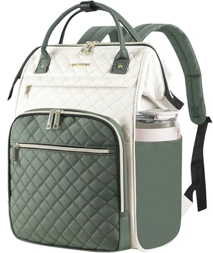 EMPSIGN Zaino Porta PC 17 Pollici, Multitasche Grande Capacità Resistente | beige/verde oliva, idrorepellente, tasche laterali per borraccia, spallacci comodi, fascia trolley, cuola, ufficio e viaggi