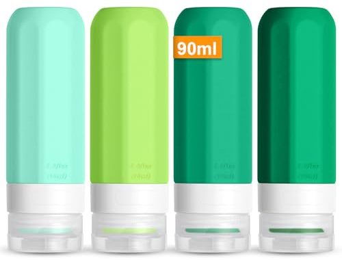 OSDUE Silicone Travel Bottle, 4 Pack 90ml Squeezy Travel Bottles Leak Proof Refillable Squeezable Containers Pots for Lotion Liquid Shampoos Soap and Toiletries