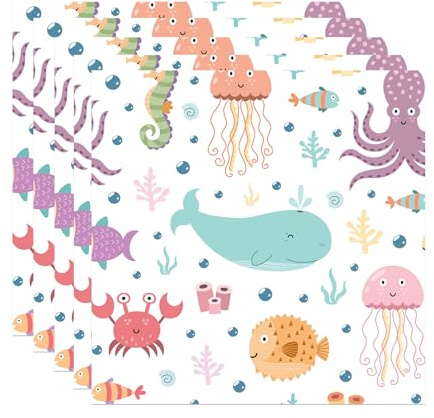 Ovanda 20 Stück Meer Servietten 33 x 33 cm für Unterwasser Kindergeburtstag | Aus Papier, mit Wal, Quallen, Fisch und Krabbenmotiven; für Ozeanparty, Poolparty, Sommerfest und maritime Tischdeko.