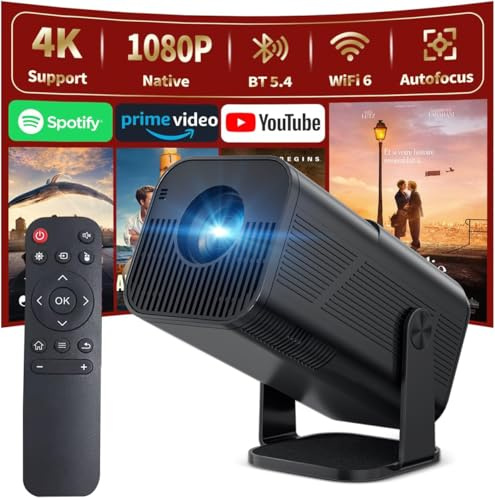 4K Portable Projector for Bedroom 2026, Mini Projector with Auto Keystone, WiFi & Bluetooth, Compatible with Phone/Laptop/PC/HDMI/TV Stick, Black