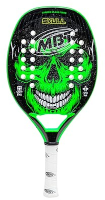 MBT SHOT SKULL, Raqueta de tenis de playa, fibra de vidrio, superficie rugosa, EVA Soft, ligera y equilibrada, perfil de 20 mm, funda incluida