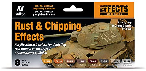 Vallejo Model Air Rust and Chipping Effects Acrylic Paint Set for Air Brush - Assorted Colours (Pack of 8),Black/Brown/Red