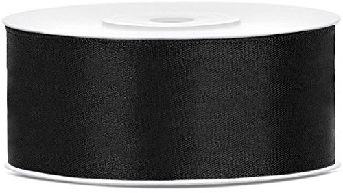Partydeko 25m x 25mm Rolle Satinband Geschenkband Schleifenband Dekoband Satin Band (Schwarz (010))