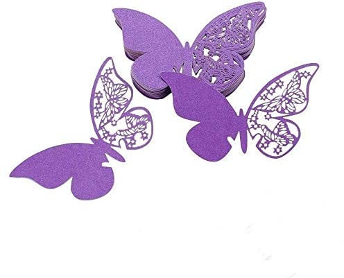 ElecMotive Lot de 100 Papillons 3D Carte de Verre Marque Place Forme de Papillon Ajouré Décoration de Table pour Fêtes Mariage (Violet)