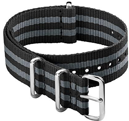 Archer Watch Straps - Klassische NATO-Nylon-Armbänder - Uhrenarmband (Schwarz/Grau, 24mm)