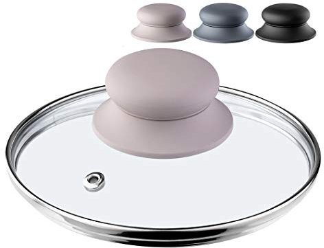 KADAX Couvercle en Verre avec Poignée en Silicone et Anneau de Ventilation, Accessoire de Cuisine pour Poêles, Marmites et Sauteuses (Beige, 16 cm)
