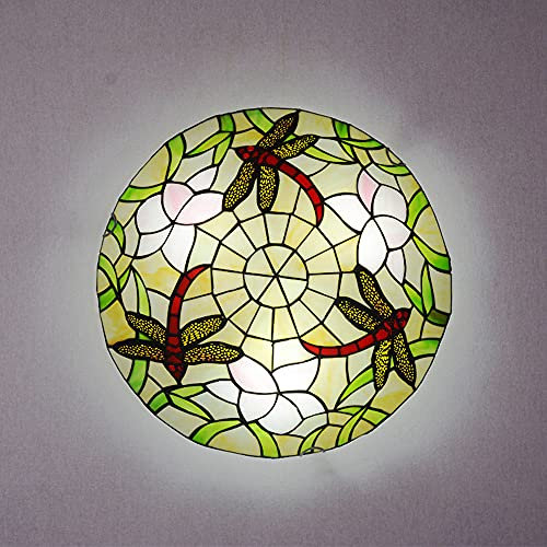 Libelle Schlafzimmer Deckenleuchte Tiffany Vintage Deckenlampe Esszimmer Retro Jugendstil Gang Beleuchtet Porch Light Corridor Leuchten Badezimmer Balkon Farbe Glas Lampenschirm E27 MAX 40W (40CM)