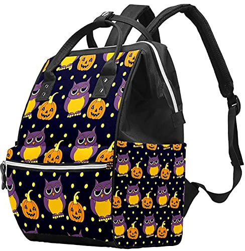 Wickeltasche mit Halloween-Eulen- und Kürbis-Motiv, große Kapazität, Babytasche, multifunktionaler Reiserucksack, Wickeltasche, Pflegetasche für Babypflege