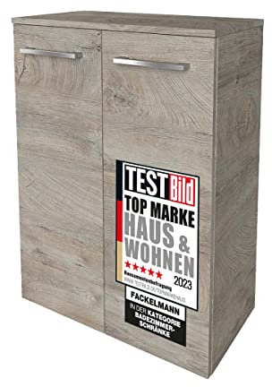 FACKELMANN Doppel-Midischrank B.Style/Badschrank mit gedämpften Scharnieren/Maße (B x H x T): ca. 60,2 x 82,6 x 32 cm/hochwertiger Schrank fürs Bad mit 2 Türen/Korpus & Front: Grau