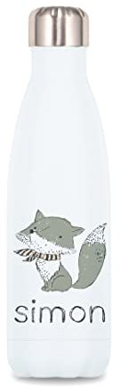 SB67 Bouteille isotherme Renard Gris personnalisée avec le prénom de votre choix