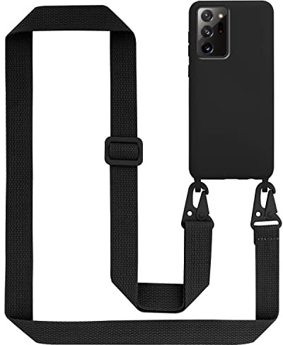 Cadorabo Handykette kompatibel mit Samsung Galaxy Note 20 Plus Schutzhülle TPU Liquid Silikon Case Necklace mit verstellbarem Band Kordel mit Etui Case Hülle für Galaxy Note 20 Plus in Schwarz