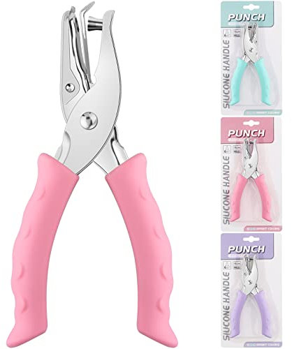 ASTARON Lochzange für Papier 6mm, Handgeführte Einzellochstanze Rosa, Kreis Metall Papier Locher mit Soft-Handle für Tags, DIY Handwerk, Home Office Schulbedarf (3 Farben Optionen)