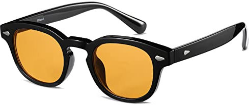 Gtand Unisex Vintage Retro Round Style Tinted Sunglasses For Men Women Fashion Circle Sun Glasses 46mm, C08 Black Frame/Orange Tinted Lens, 46 mm
