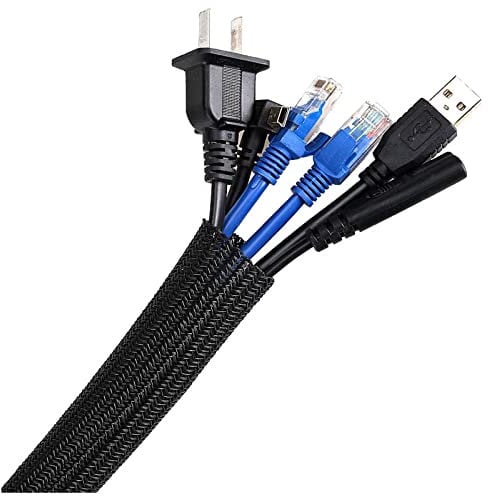 AGPTEK 13mm-7.6m Kabelschlauch, selbstschließend Kabelkanal, Flexibler gewebter Kabelmantel, Kabelmanagement für Schreibtisch, TV, Computer, PC, Kabelschutz für Hund, Katze