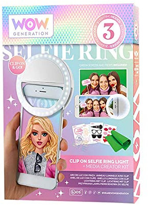 WOW Generation Anneau Lumineux sans Fil pour téléphone et Tablette USB pour Enfant avec Accessoires, WOW00024, Black