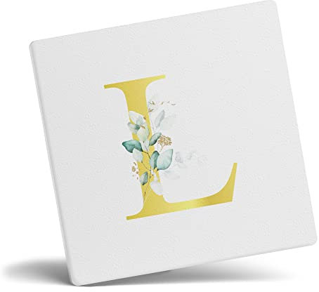 Taza de café con letra L personalizada, regalo personalizado, letra impresa con efecto dorado, no metálica, taza de café de cerámica para hombres o mujeres, taza extra grande y gigante, posavasos