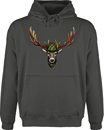 Hoodie Herren Pullover Männer - Kompatibel mit Oktoberfest - Jagdhirsch Hirsch Jäger Jägerin Geschenk - XL - Anthrazit - bayerische bayerisches boarische oktoberfestbekleidung tracht october fest