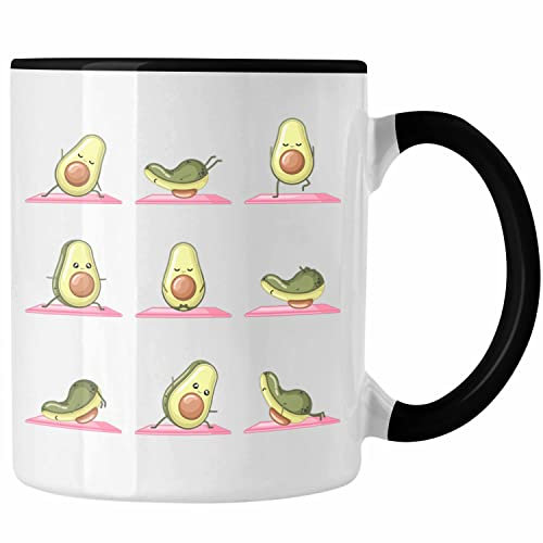 Trendation - Avocado Yoga Pose Tasse Geschenk Gym Workout Niedlich Gym Exercise (Schwarz)