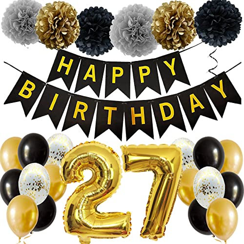 Feelairy Ballons 27. Geburtstag Deko Männer Frauen, Schwarz Gold Geburtstagsdeko 27 Jahre Mann Frau, Happy Birthday Deko Konfetti Luftballons Deko 27 Geburtstag Mann 27 Geburtstag Deko Frauen