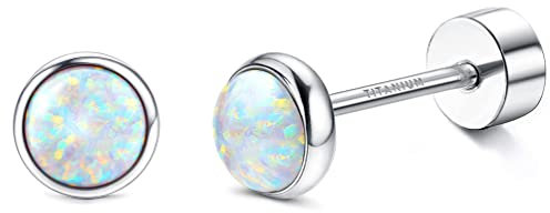 JeryWe G23 Titan Opal Ohrstecker für Damen Mädchen Implantat Grade Opal Kleine Runde Option Schmuck Hypoallergen Ohrringe für Empfindliche Ohren