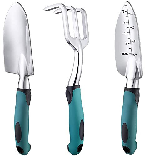 BIGP Set Attrezzi da Giardino 3 Pezzi, Utensili da Giardino, Include Cazzuola per Trapianto, Paletta per Terreno, Rastrello a Mano