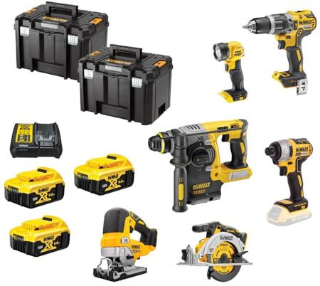 DeWalt DCK690P3T-GB 18V XR Cordless Brushless 6 Piece Power Tool Kit with 3 x 5.0Ah Batteries, Charger & TSTAK VI Tool Boxes