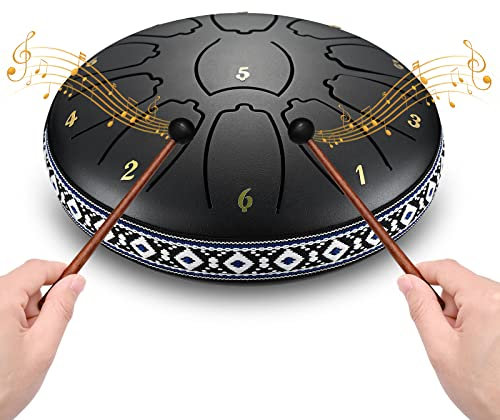 Do-Electr Steel Tongue Drum 6 Inch 11 Tone Hand Pan Drum with Pocket, Fingerpick, and Mallets for Meditation Yoga Sound Healing (Black)