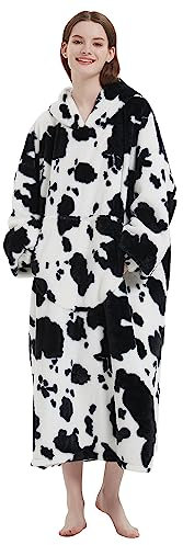 Decke Hoodie, extra Lange tragbare Decke für Erwachsene Frauen und Männer Geschenke, super warm und kuschelig riesige Kapuze Decke Sweatshirt, Kuh Druck Kunstpelz Sweatshirt Decke mit großer Tasche