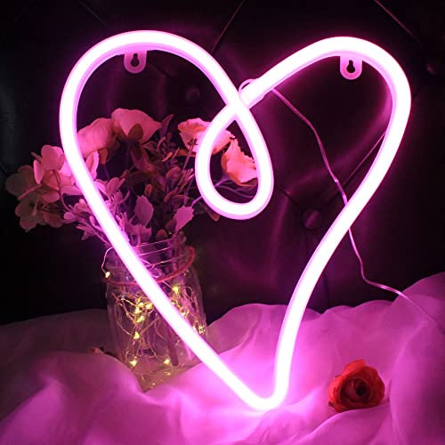 DAKABUKA Liebesherz-Neonschilder, LED-Nachtlichter in Herzform für Wanddekoration, USB- oder Batterie-Schilder für Schlafzimmer, Geburtstag, Party, Valentinstag, Weihnachten, Wohnzimmer, Kinder