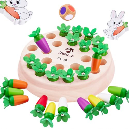 Japace Karotten Memory Spiel ab 4 Jahre,Gedächtnis Schach Lernspielzeug Montessori Spielzeug ab 3 4 5 Jahre,Brettspiel Holz Kinderspiele Training Konzentration Gesellschaftsspiele Kinder