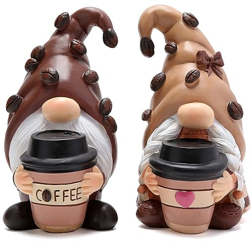 Hodao Zwerg mit Kaffee-Thema: Kaffee-Dekor-Statue für Kaffeebars, Inneneinrichtung, Gärten, Veranden, Dekoration für alle Jahreszeiten, schwedische Tomte Elfe Zwergfiguren Idee