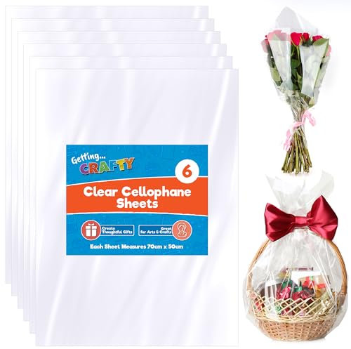 SOL 6pk 50x70cm Clear Cellophane Sheets - Perfect Hamper Wrap for Gifts, Flowers & Baskets - Florist Cellophane Wrap for Easter, Birthdays & Events - Flexible Wrapping Sheets for Elegant Presentations