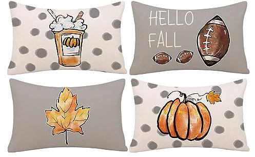 GAGEC Herbst-Kissenbezüge, 30,5 x 50,8 cm, 4 Stück, Herbst-Fußball, Kürbis, Ahornblatt, Überwurf, Kissenbezug, Urlaub, Heimdekoration, Sofa, Schlafzimmer, Kissen, für drinnen und draußen