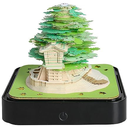 PAIKOE 2024 Paper Carving Tree House Globe Sticky Notes Calendar, 2024 Year Calendar Notepad with LED Lights, Multi-functional Creative Calendar for Table Decoration Gifts (Style B)