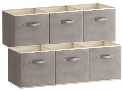Lifewit 6 Stück Aufbewahrungsbox aus Stoff, Faltbar Aufbewahrungswürfel Kallax Boxen Aufbewahrung aus Vliesstoff mit Griff für Würfelregal Kallax Boxen Regal Einsatz, 33x38x33cm, Hellgrau
