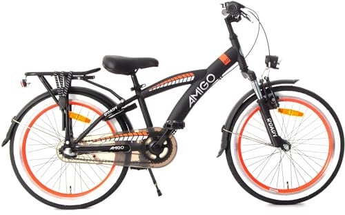 AMIGO Roady Fahrrad 24 Zoll - Kinderfahrrad für Jungen - 3 Gänge - Rücktrittbremse und V-Brake - Schwarz/Orange