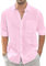 J.VER Chemise en lin pour homme - Manches longues - Coupe droite - Chemise de plage en coton - Chemise d'affaires - Chemise d'été décontractée, Rose, M