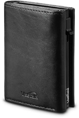 Vastaia Kreditkartenetui Geldbörse Herren Leder Klein Mit Münzfach | Portmonee Herren Und Damen Slim mit RFID-Schutz | Slim Wallet Kreditkartenetui mit münzfach (Textured Black)