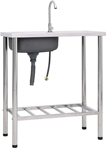 Gecheer Fregadero de Camping de Un Seno y Grifo Fregadero de Cocina Independiente Fregadero Jardin Exterior Fregadero para Jardín Exterior Barbacoa BBQ Acero Inoxidable
