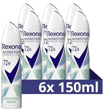 6x Rexona Nonstop Protection Deospray Shower Fresh Anti Transpirant mit 72 Stunden Schutz vor Schweiß und Körpergeruch 150 ml
